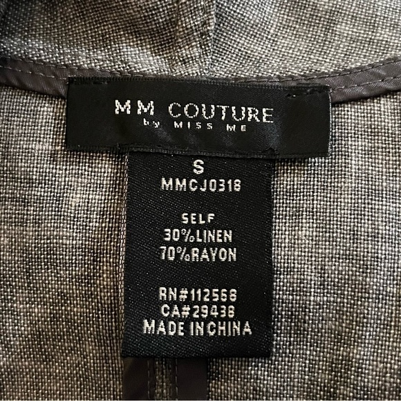 MM Couture by Miss Me Linen Blend Waterfall High Neck Vest Gray Combo S - Picture 3 of 5